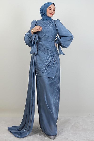 GİYZAMİLA Βραδινό φόρεμα Afra Silk Indigo