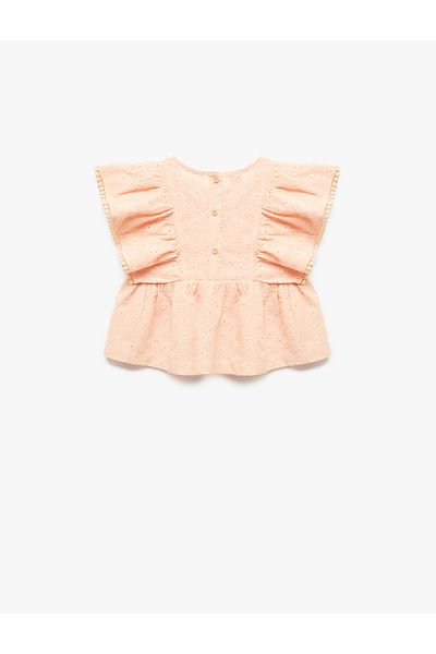 Koton Cotton Ruffle Detail Sleeveless Crew Neck Blouse