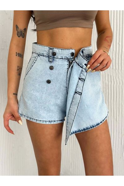 modaserdem Jeans Symmetrical Cut Pocket Shorts Skirt - Gray