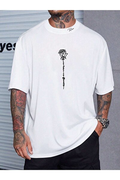 YRN COLLECTION Tricou oversize pentru bărbați cu imprimeu trandafir Casual Bo...