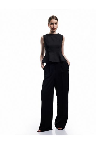 Koton Sleeveless Crew Neck Peplum Blouse with Stitching Detail