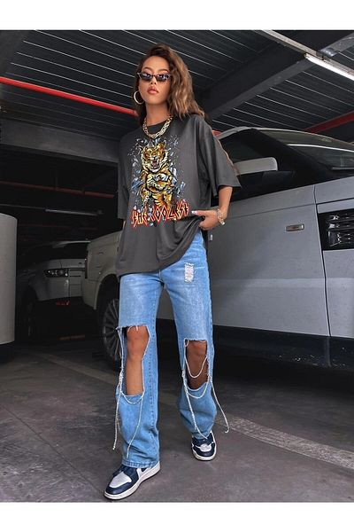 Boi Γυναικεία / Κορίτσια Smoked Oversize T-shirt Tiger Letter Printed