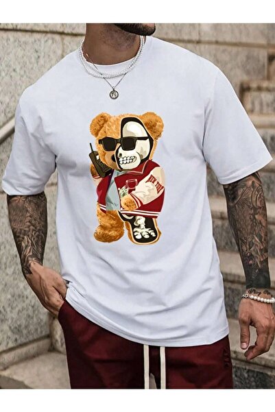 PERISENSE Half Skeleton Bear Printed Oversize Men's T-shirt Casual Boyfirend