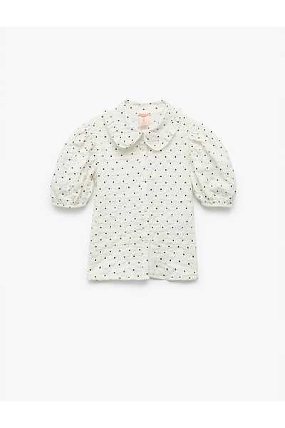 Koton Baby Collar Textured Relaxed Fit Short Sleeve Cotton Polka Dot Balloon Sleeve Shirt