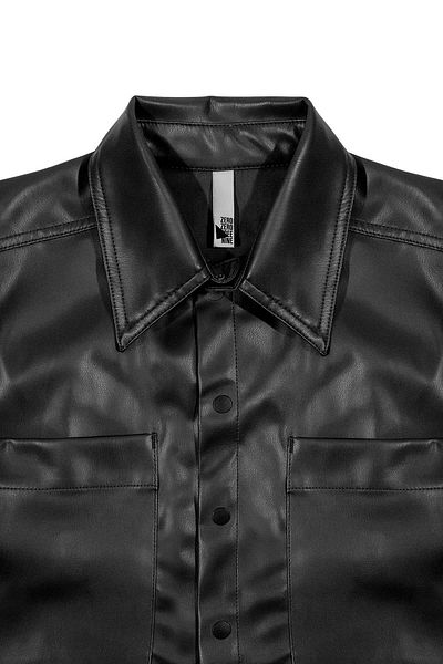 GMG FIRENZE Short Sleeve Leather Women's Shirt with Pockets