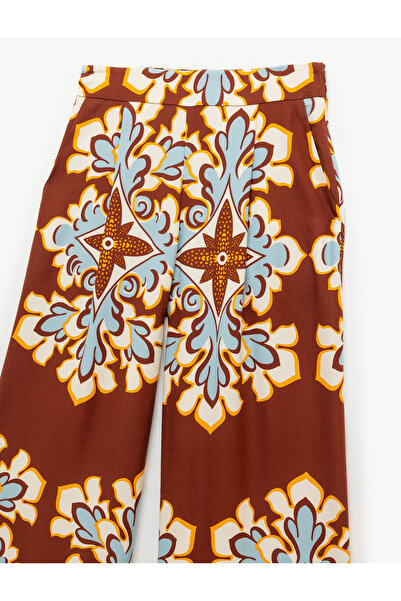 Koton X Melis Ağazat - Viskon Kumaş Etnik Desenli Uzun Geniş Paça Pantolon