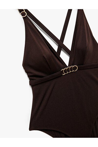 Koton Μαγιό με βαθύ λαιμό V και σταυρωτό λουράκι στην πλάτη με αξεσουάρ