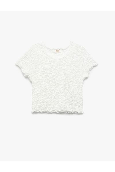 Koton Crew Neck Short Sleeve Textured Crop T-Shirt