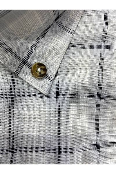 Torivalli Collection Linen Classic Cut Collar Button Short Sleeve Pocket Seasonal Plaid Men's Shirt