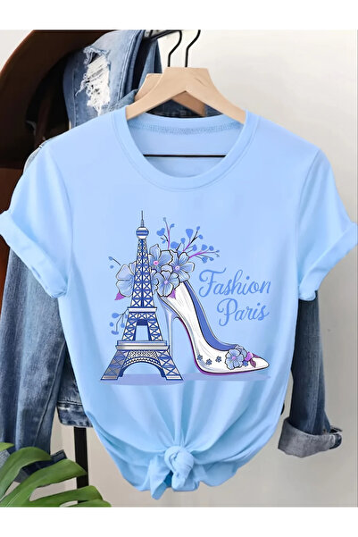 PERISENSE أزياء باريس مطبوعة تي شيرت قطن أبيض للمرأة
