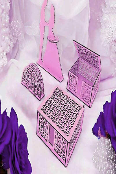 ÇUKUROVA ÜTÜ Roze set od 4 drvena ukrasa za držače salveta za stol za kafiće,...