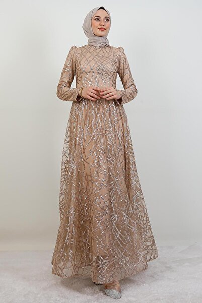 GİYZAMİLA Βραδινό φόρεμα Cansu Glitter Sütlükkahve