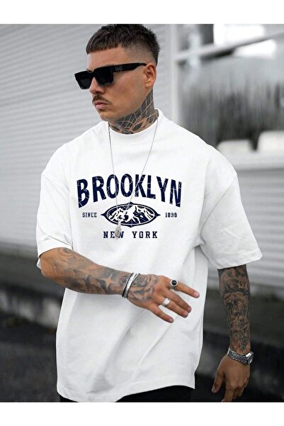 PERISENSE Tricou oversize pentru bărbați cu imprimeu Brooklyn Casual Boyfirend