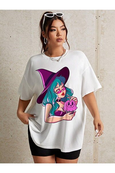 Boi Tricou oversize cu imprimeu vrăjitoare pentru femei/fete Salas Boyfriend