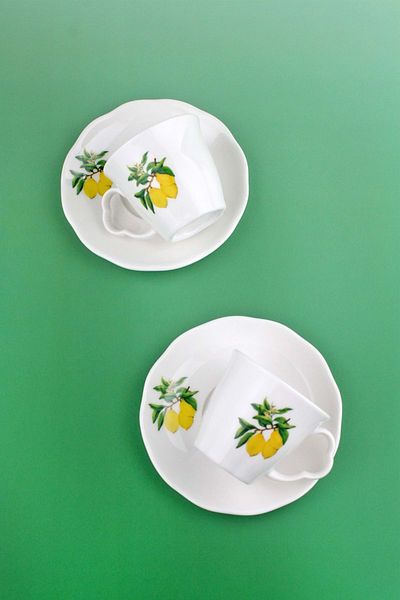Bursa Porselen Dekor Lemon Two-Person Porcelain Coffee Cup Set