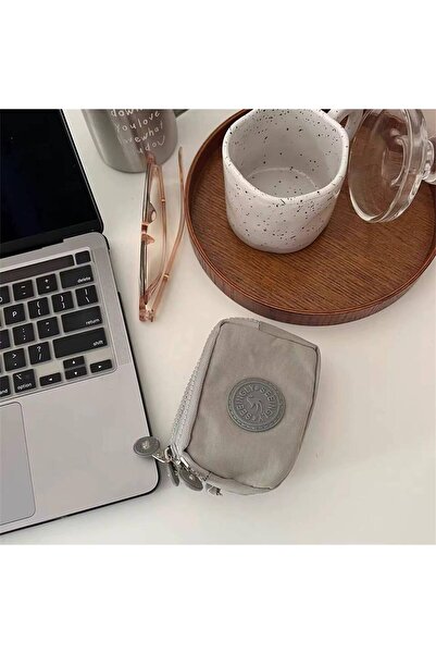 rinkadoll Light Grey Color Multi-Purpose 3 Zipper Organizer Coin Purse - for Travel and Daily Use