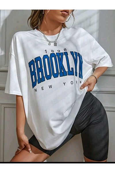 Boi Γυναικεία / Κορίτσια Brooklyn Printed Oversize Casual Λευκό T-shirt Unisex Boyfirend