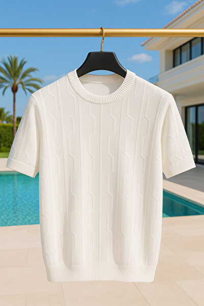 LC Waikiki Bisiklet Yaka Desenli Dokulu Premium Erkek Triko Tişört / T-shirt