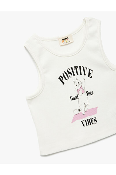 Koton Cotton Crew Neck Slim Fit Cat Printed Sleeveless Crop Undershirt