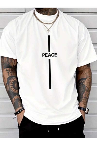 Boi Peace Printed γυναικείο και ανδρικό μπλουζάκι Boyfirend Oversize