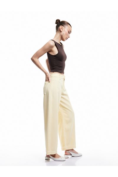 Koton High Waist Wide Leg Trousers with Pocket Detail