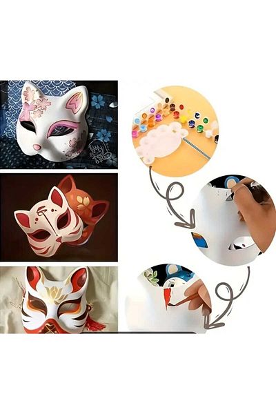 İthal Painting Cat Mask / Educational Paintable Cardboard Mask 3 Pack