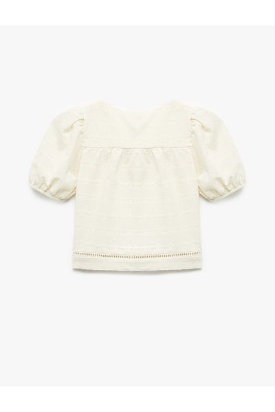 Koton Balloon Sleeve Buttoned Cotton Blouse with Fisto Detail