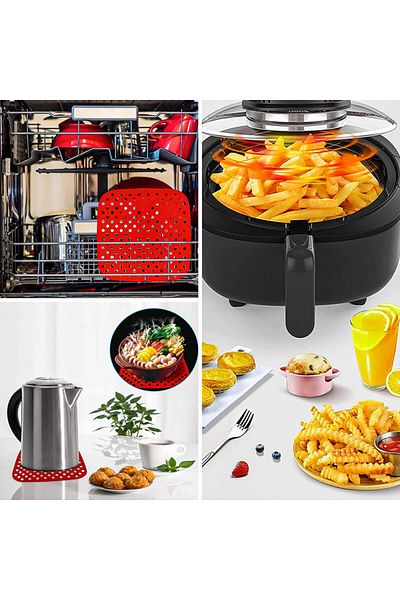 Tulebolian Set of 2 TULEBOLIAN deep fryer mats, silicone, red/black, 21.2 x 21.2 cm