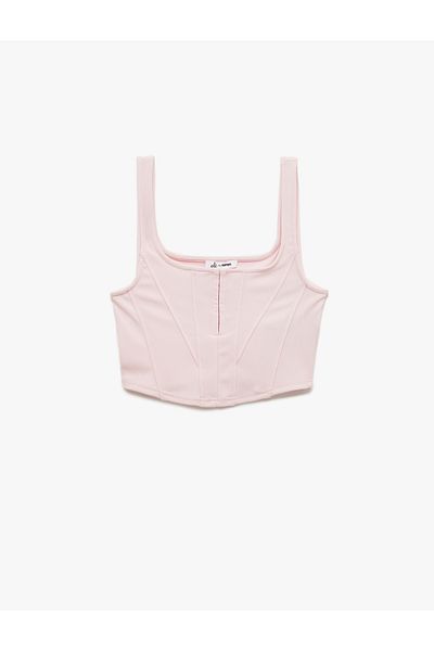 Koton Square Neck Corset Detailed Sleeveless Slim Fit Crop Blouse