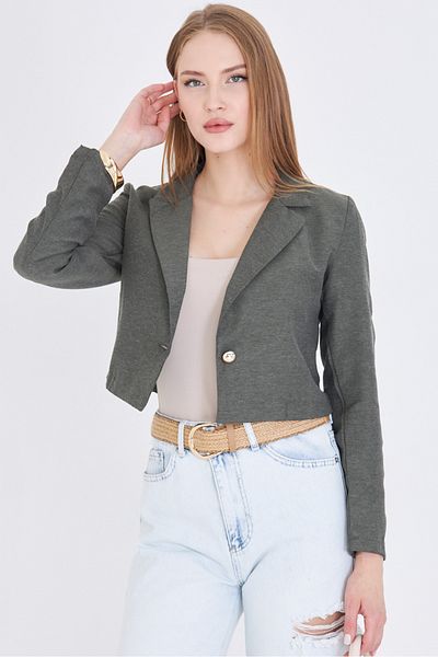 armonika Women's Khaki Single Button Crop Jacket Arm-23Y001064