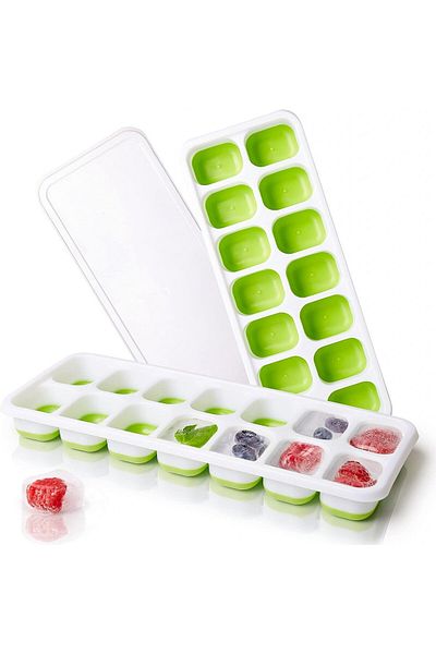 ifancy Set of 2 stackable ice cube trays with lids iFancy, plastic, white/green, 25 x 10 x 3 cm