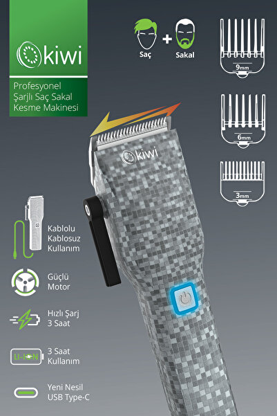Kiwi Khc-5029 Profesyonel Şarjlı Saç Sakal Makinesi