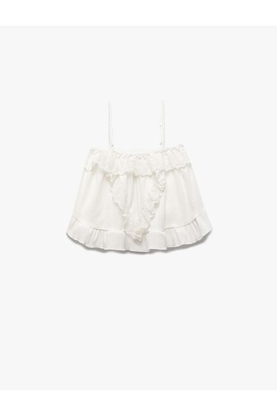 Koton Lace Detailed Square Neck Strappy Crop Blouse
