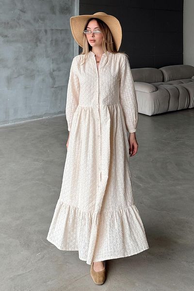 Olcay Rochie Midi din Guipură cu nasturi BEIGE 9351-E