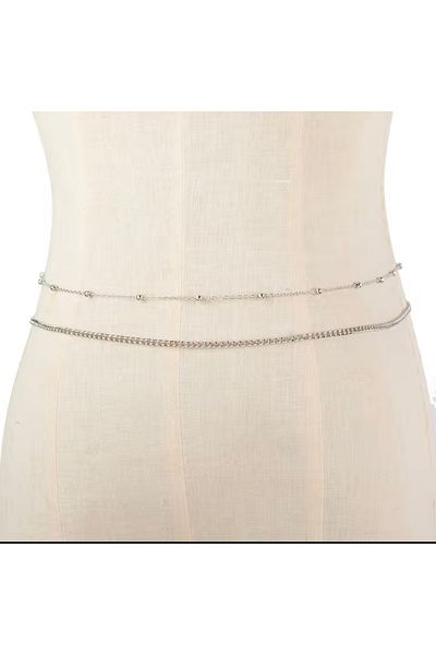 derokas Dorika Silver Color Waist Chain with Ball Studs