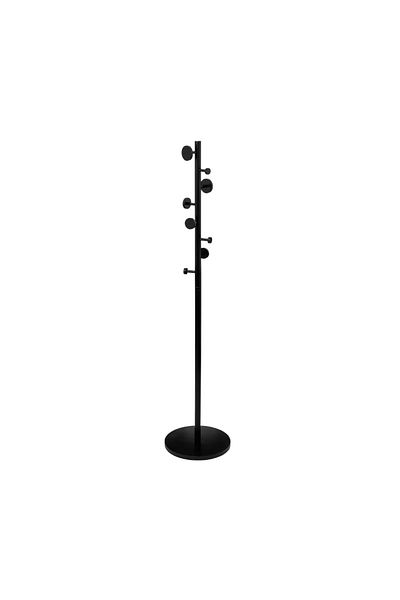 5 five simply smart Cuier rotund, negru, lemn de pin, 8 cârlige, rezistență 16 kg, 37 x Î 176 cm