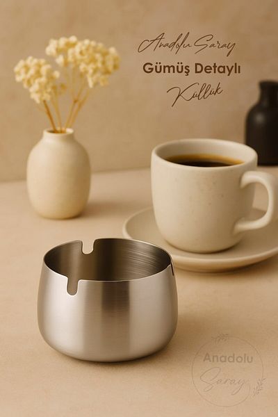 Anadolu Saray Silver Metal Ashtray Modern Design Stylish and Elegant Ashtray Silver Ash Tray