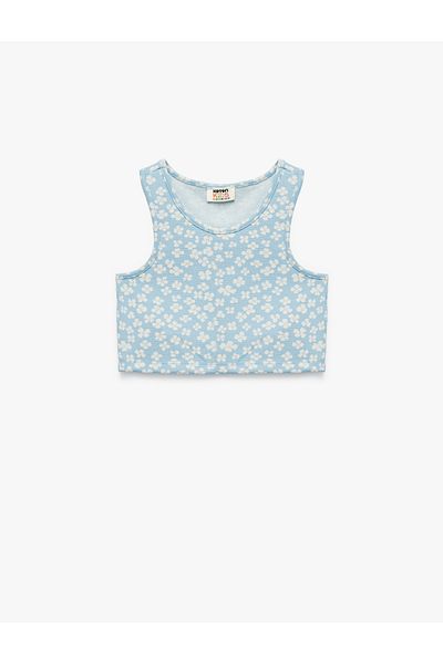 Koton Crew Neck Sleeveless Floral Patterned Crop Tank Top