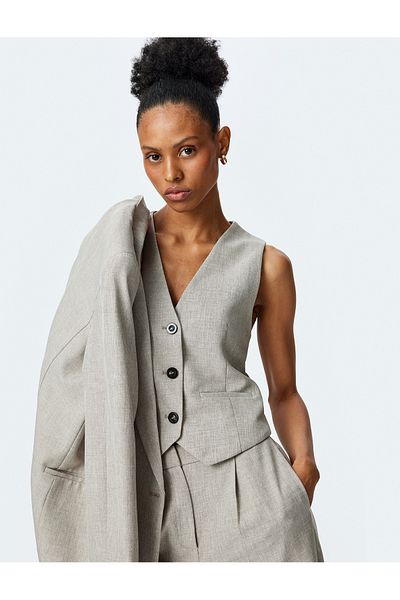 Koton V-Neck Buttoned Vest