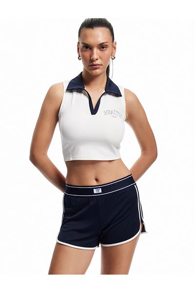 Koton Elastic Waist Label Printed Striped Mini Sports Shorts