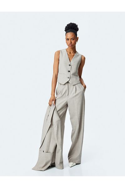 Koton V-Neck Buttoned Vest