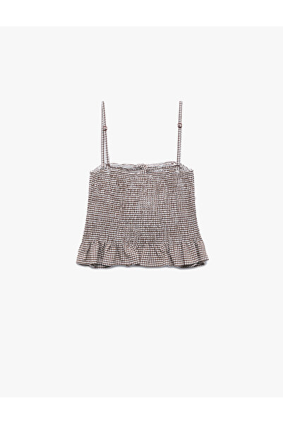 Koton X Melis Ağazat - Viscose Crinkle Fabric Buttoned Thin Strap Gingham Crop Blouse