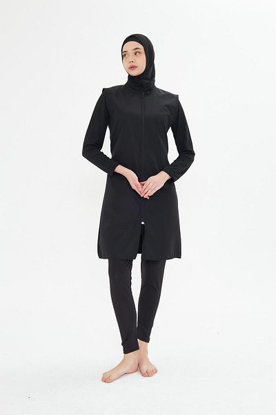 Fantasy Full Covered Vest Parachute Fabric Hijab Swimsuit Black 3476-S