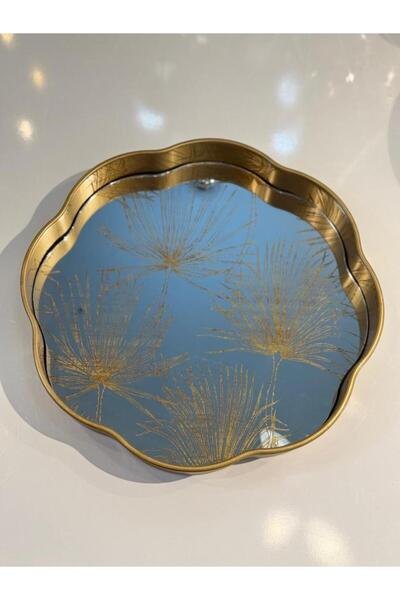 ÇIRPAN EV ALTIN ESKİTME PALMİYE DESEN YUVARLAK TEPSİ 36CM