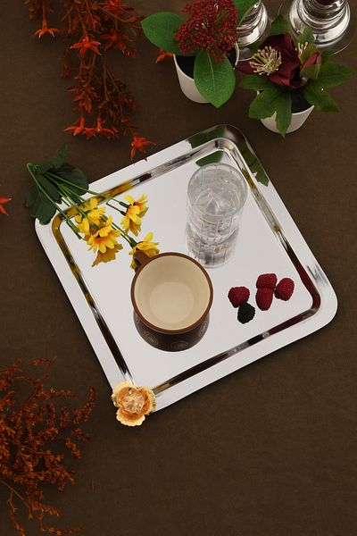 AKSESUAR EVRENİ Marev Gold Stone Detailed 1 Presentation Tray Silver
