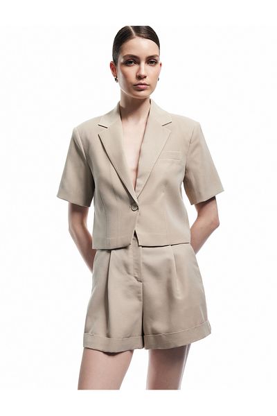Koton Viscose Cupro Fabric Buttoned Double Breasted Crop Short Sleeve Jacket