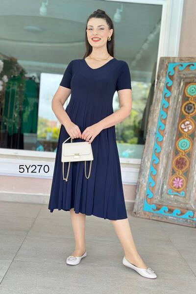 İnce Topuk V Yaka Kristal Kumaş Elbise 5y270