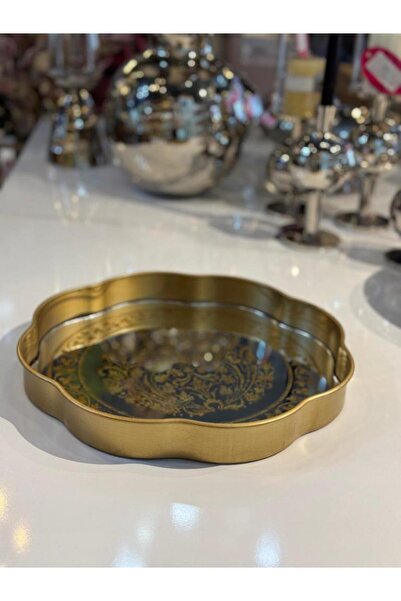 ÇIRPAN EV ALTIN ESKİTME İŞLEME DESEN YUVARLAK TEPSİ 36CM