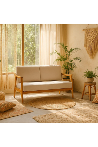 Zem Favela Bohem Ikili Berjer Natürel Ahşap, Kırık Beyaz