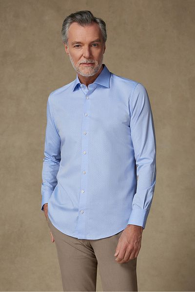 Abbate Donatello Jacquard Cotton Slim Fit Collar Blue Patterned Classic Collar Men's Shirt